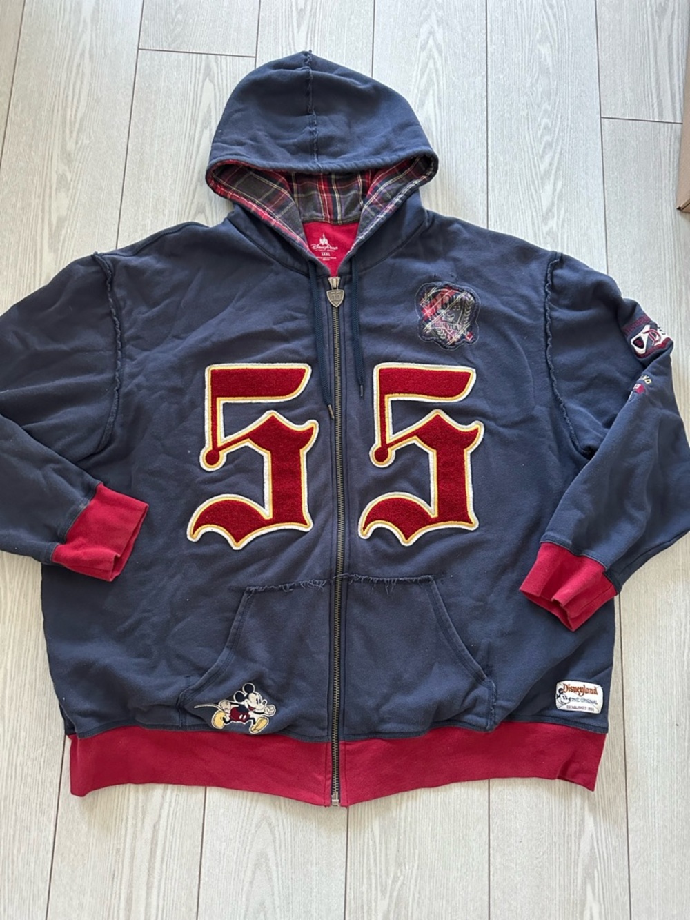 Disney Navy Blue and Red Hooded Zip Jacket with '55' Appliqué XXXL